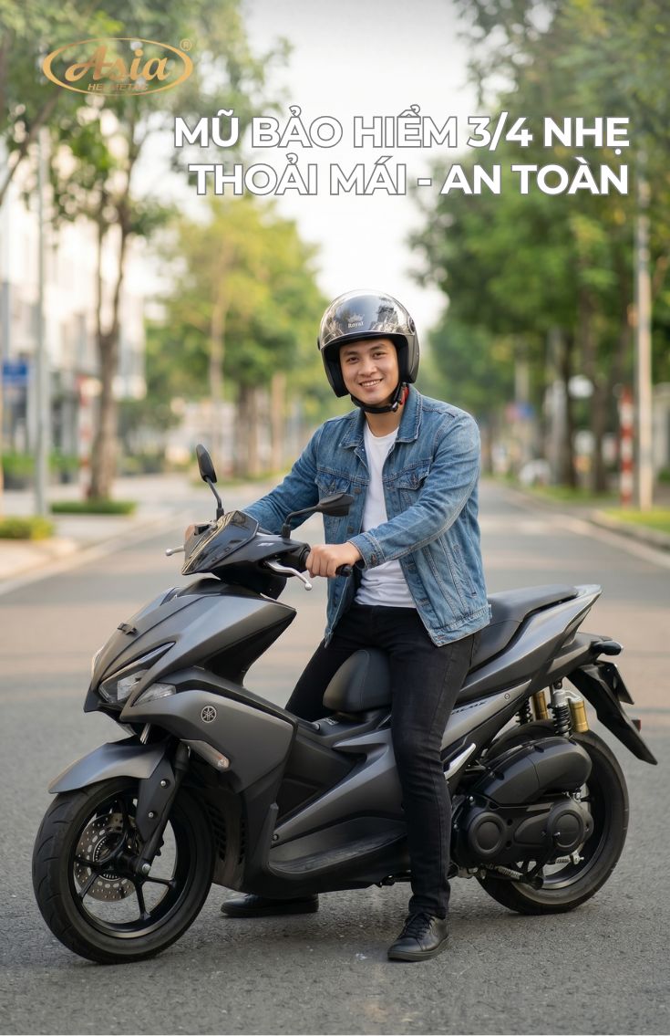 Nón bảo hiểm 3/4 siêu nhẹ lựa chọn thoải mái an toàn cho đi phố và đi xa